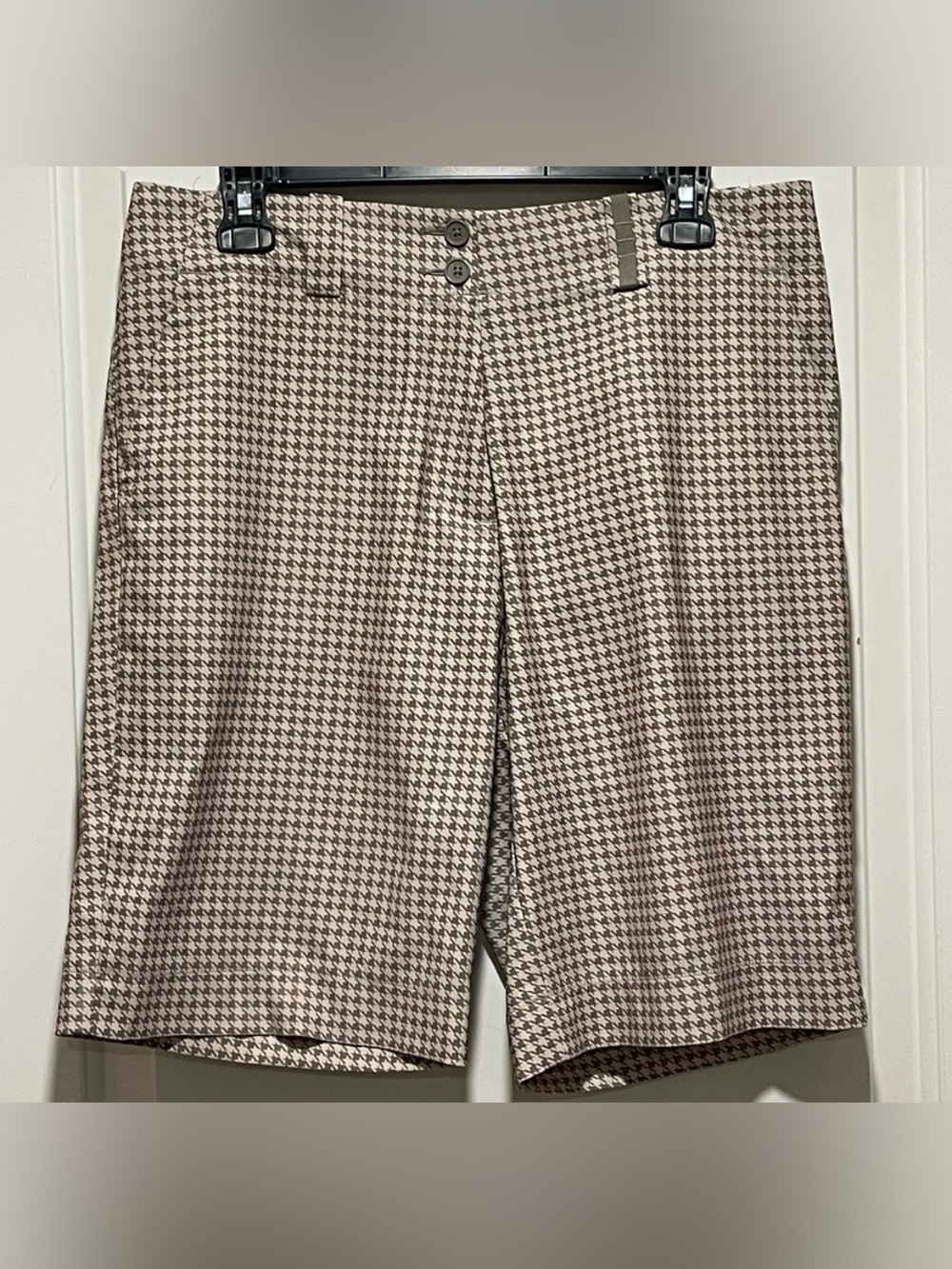 Nike Golf Dry Fit Womens Medium 8 Athletic Golf Shorts Brown Cream Houndstooth